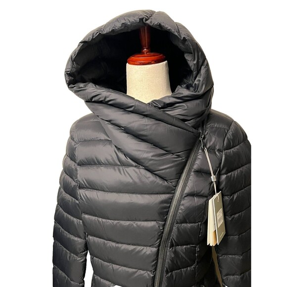 NWT Soia & Kyo Women's S Jacinda Down Puffer Coat Hooded Asymmetric Zip Black - Picture 3 of 15